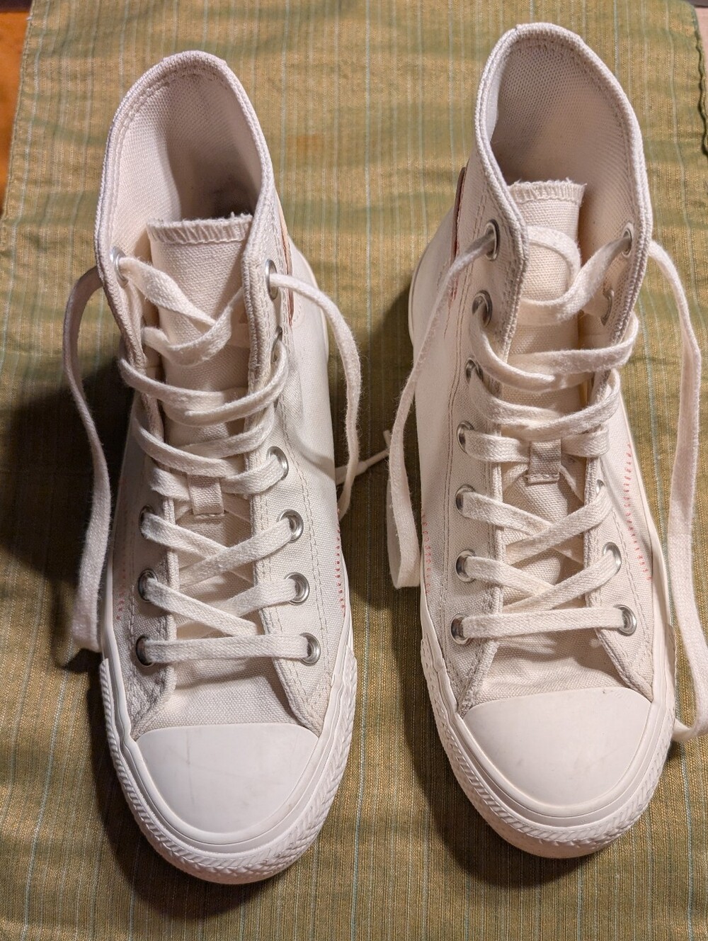 Converse High-Top Canvas Sneakers in Off-White Size 6.5 Crafted Patchwork